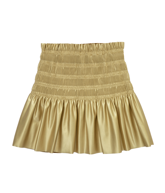 Pleated Faux Leather Skirt Gold