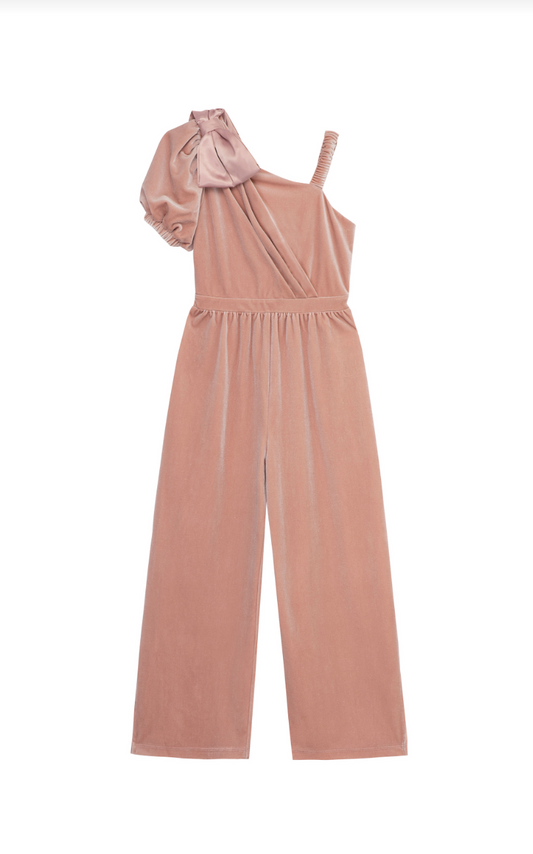 Velour Jumpsuit with Satin Bow