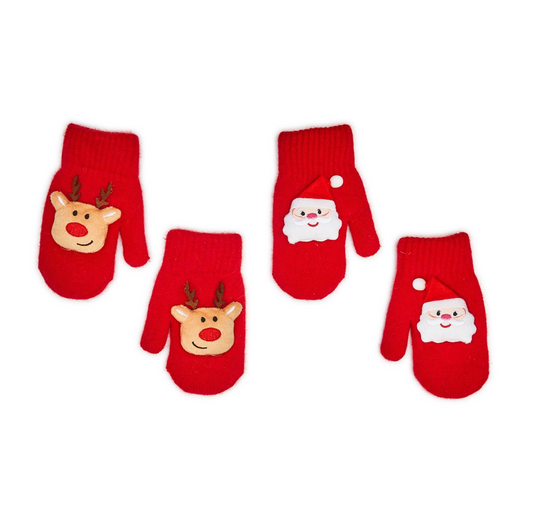 Red Mittens with Plush Christmas Icon