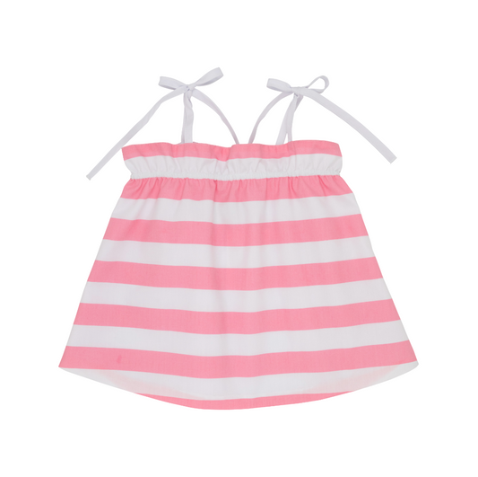 Lainey's Little Top Broadcloth Hamptons Hot Pink Stripe