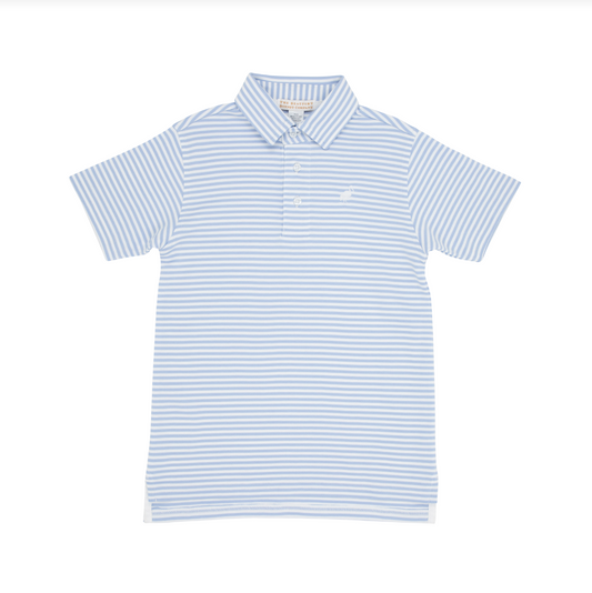 Prim and Proper Polo SS Pima Beale Street Blue Stripe/Worth Avenue White