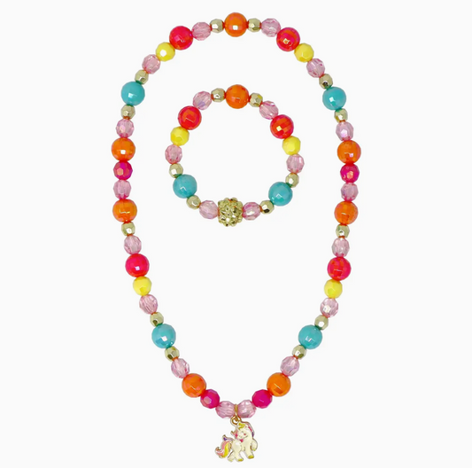 Unicorn Rainbow Charm Necklace & Bracelet Set