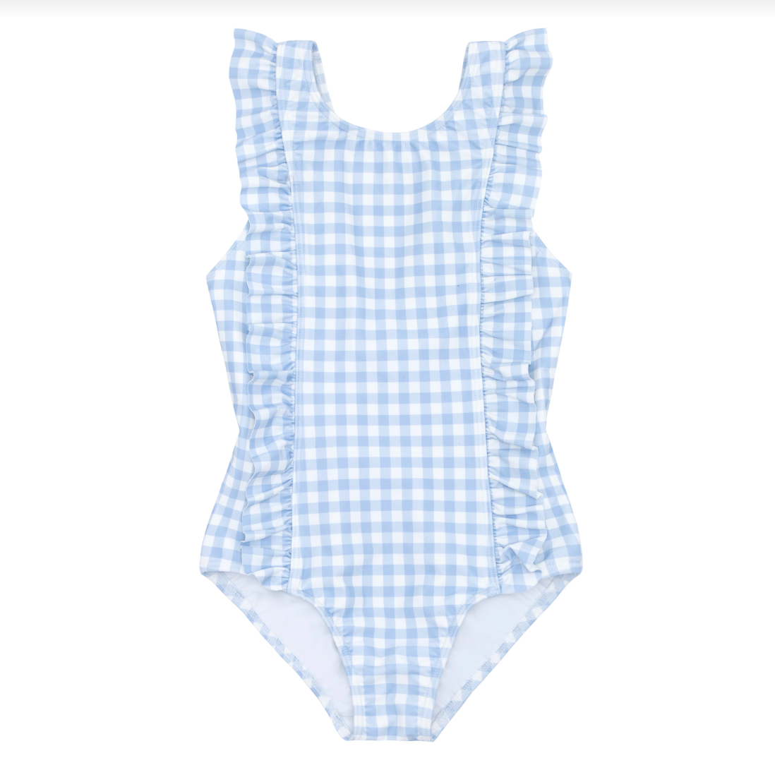 Girls Oasis Blue Gingham Ruffle One Piece