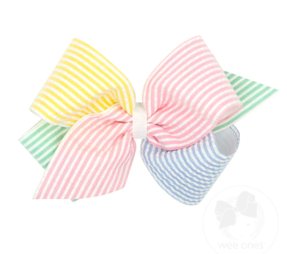 Seersucker Color Block Overlay Bow