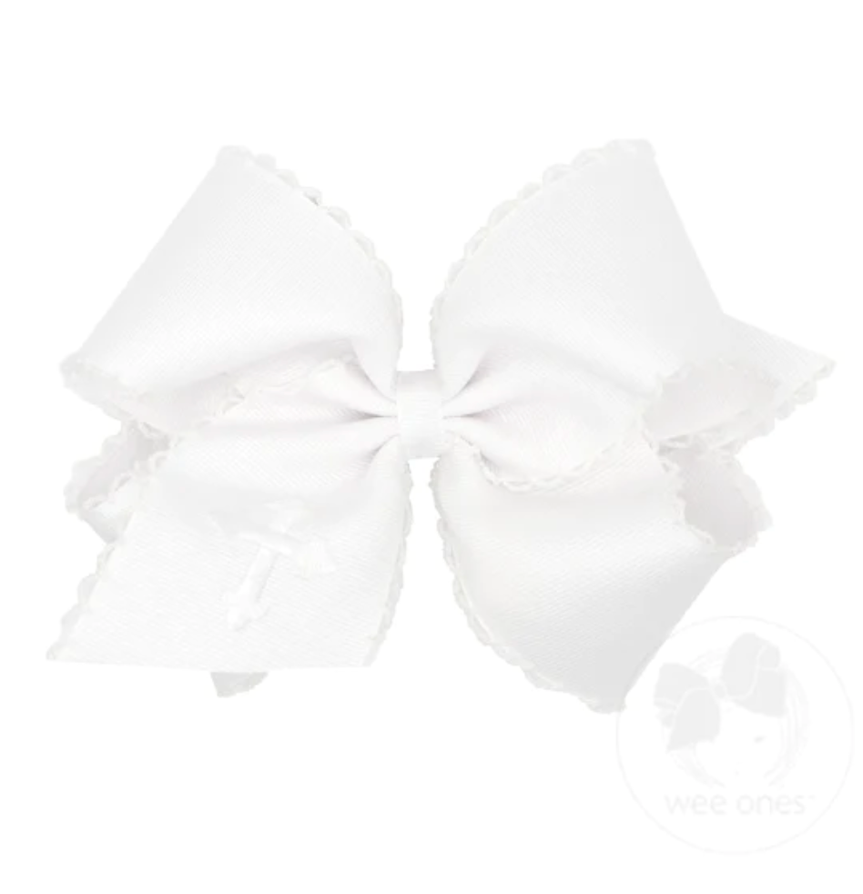 White Grosgrain Stitch Embroidered Cross Bow