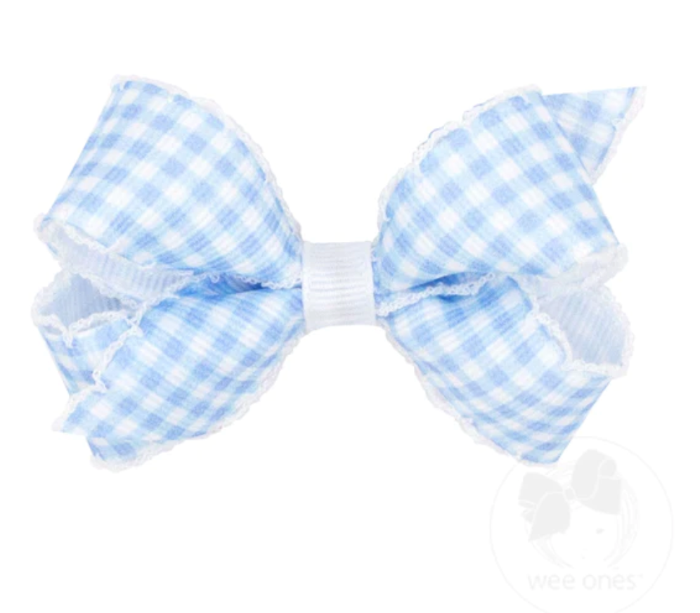 Mini Gingham Print Moonstitch Edge Bow