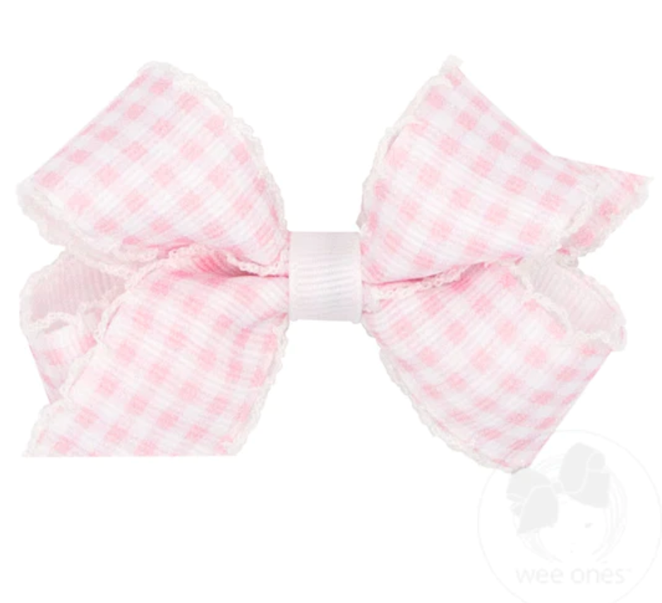 Mini Gingham Print Moonstitch Edge Bow