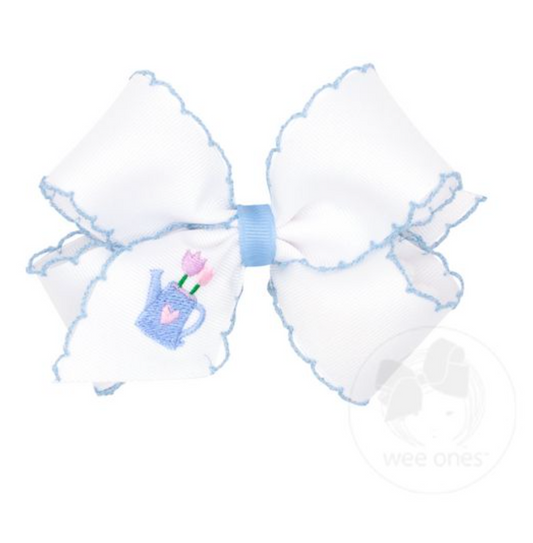 Medium Embroidered Spring with Moonstitch Edge Bow