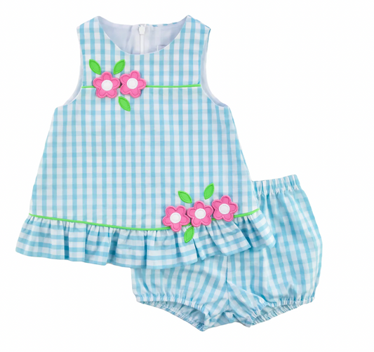 Check Dress And Bloomer With Flowers