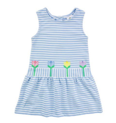 Stripe Knit Dress with Embroidered Flowers