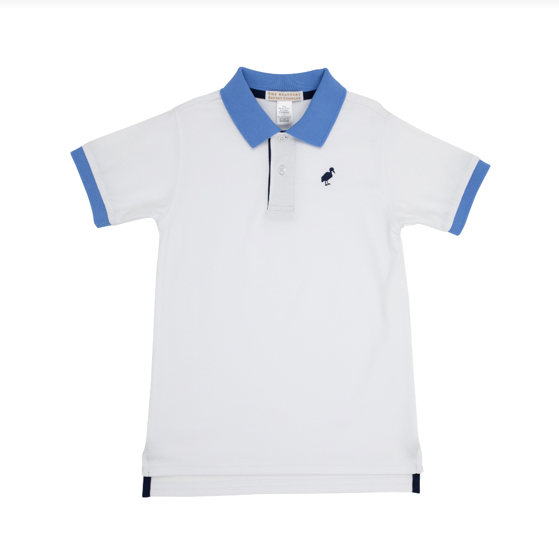 Prim & Proper Polo SS Pima Worth Avenue White/Sunrise Blvd. Blue/Nantucket Navy