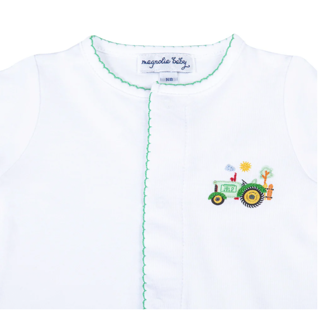 Tractor Time Embroidered Footie