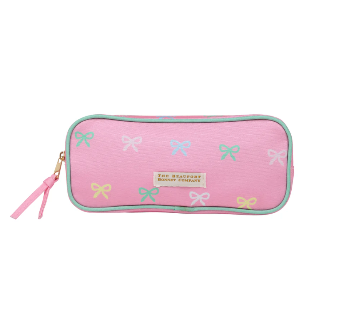 Peyton Pencil Pouch Recess Ribbons With Palm Beach Pink & Beale Street Blue Lining