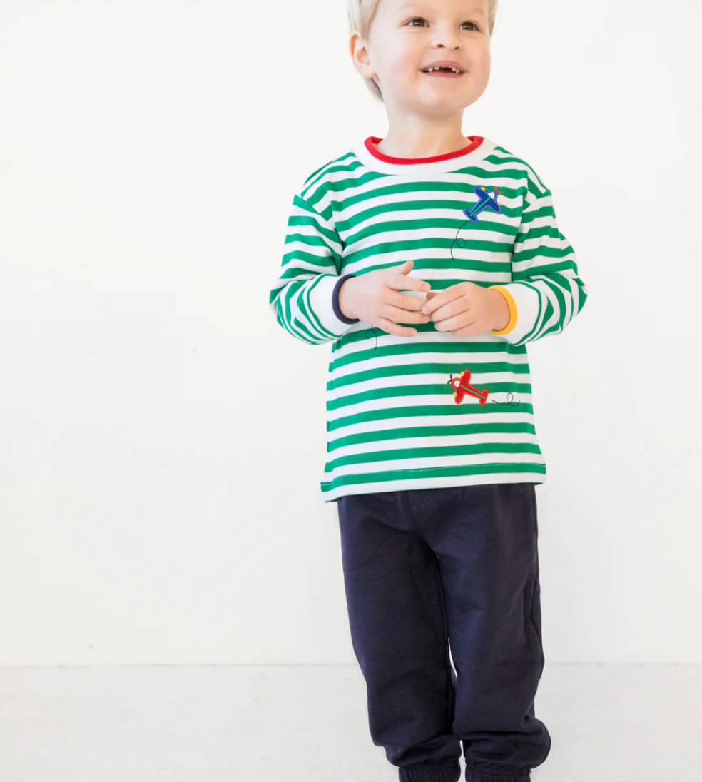 Stripe Knit Shirt With Airplanes