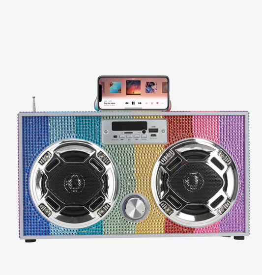 Rainbow Bling Retro Bluetooth Boombox