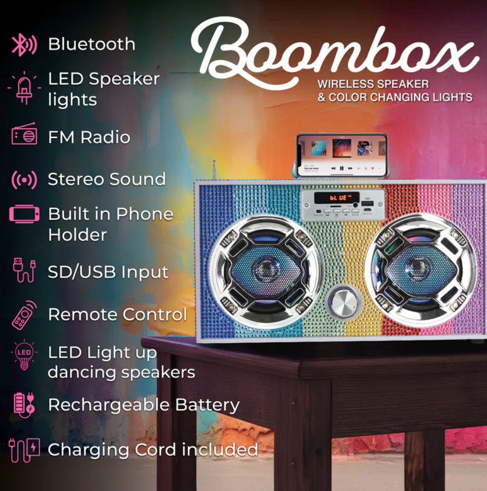 Rainbow Bling Retro Bluetooth Boombox