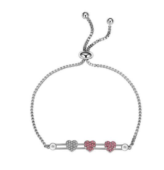 Crystal Hearts Bar Bolo Bracelet