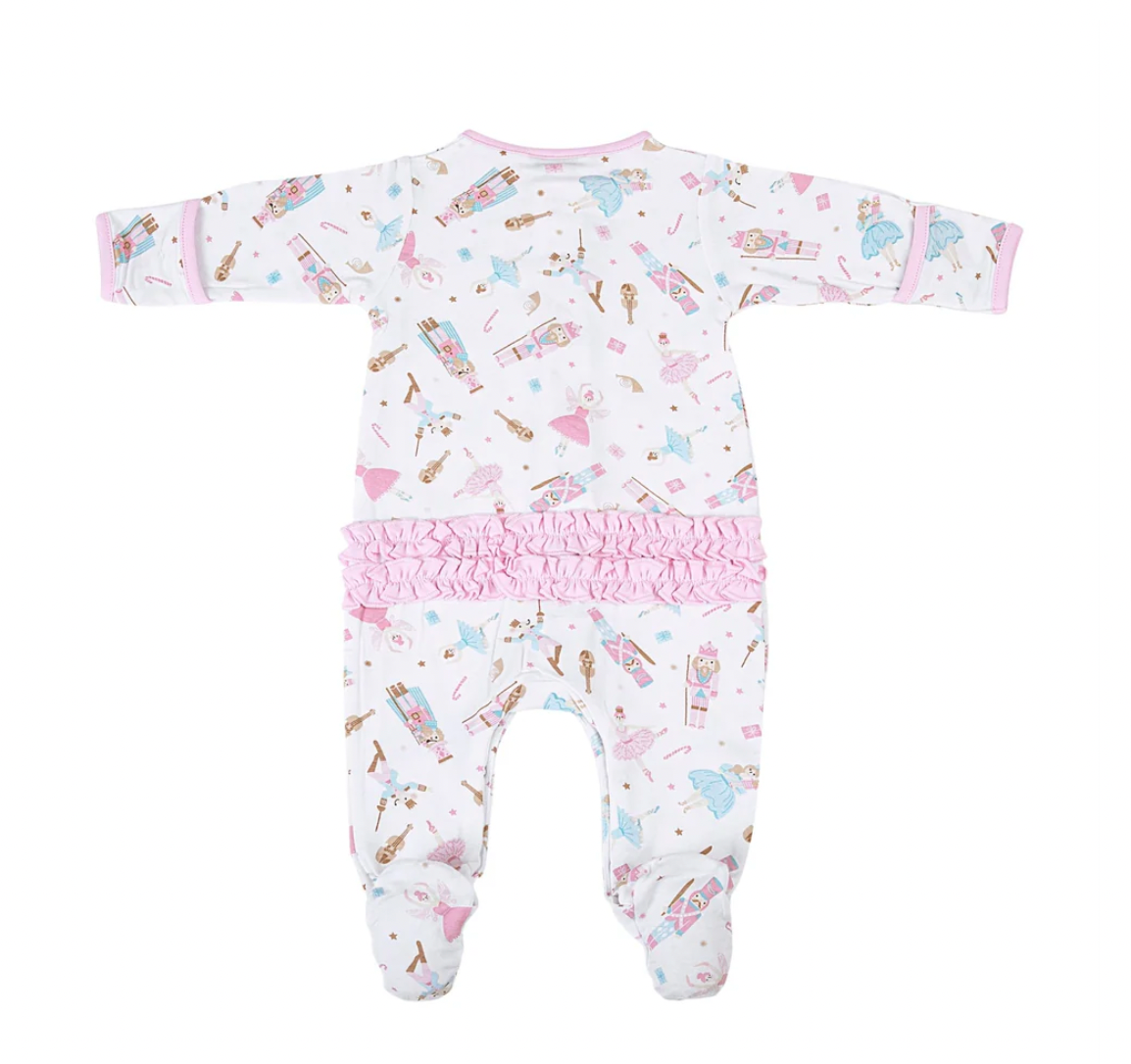 Nutcracker Ballet Printed Ruffle Footie - Pink