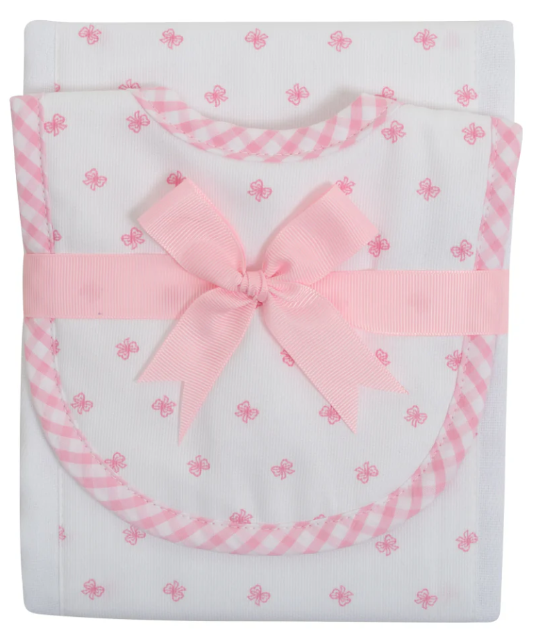 Pink Bow Burp Drooler Set