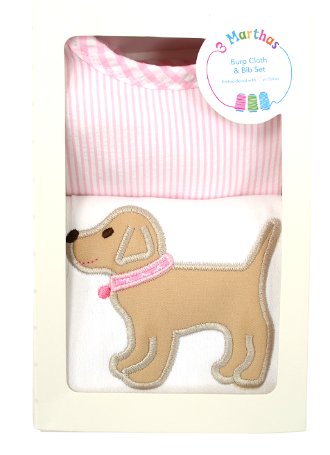 Pink Lab Puppy Burp Cloth & Bib Set