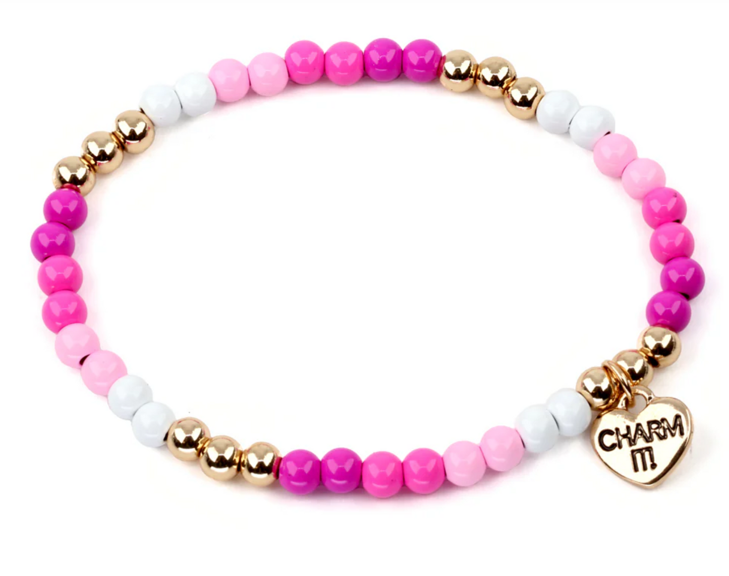 Gold Pink Stretch Bead Bracelet