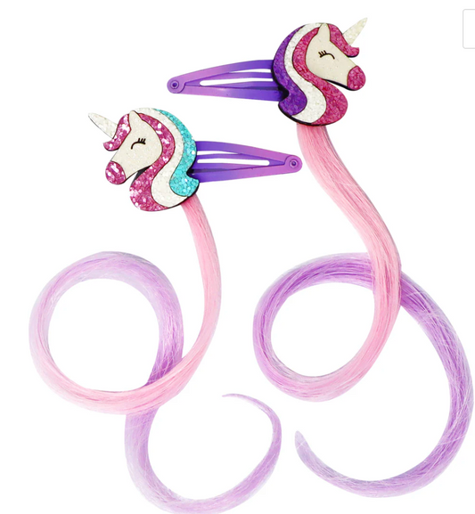 Unicorn Hair Clips with Hair Extensions