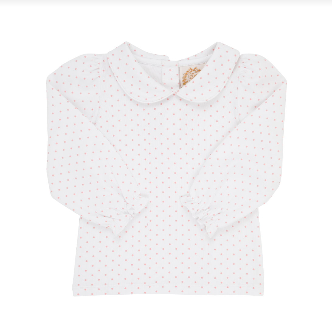 Maude's Peter Pan Collar Shirt Pima LS Sandpearl Pink Microdot