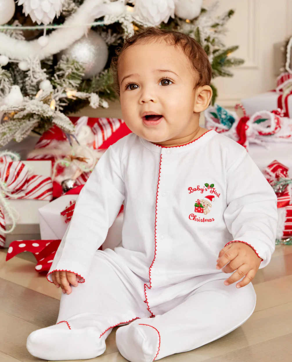 Baby's First Christmas White Footie