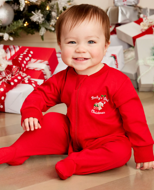 Baby's First Christmas Zipper Footie