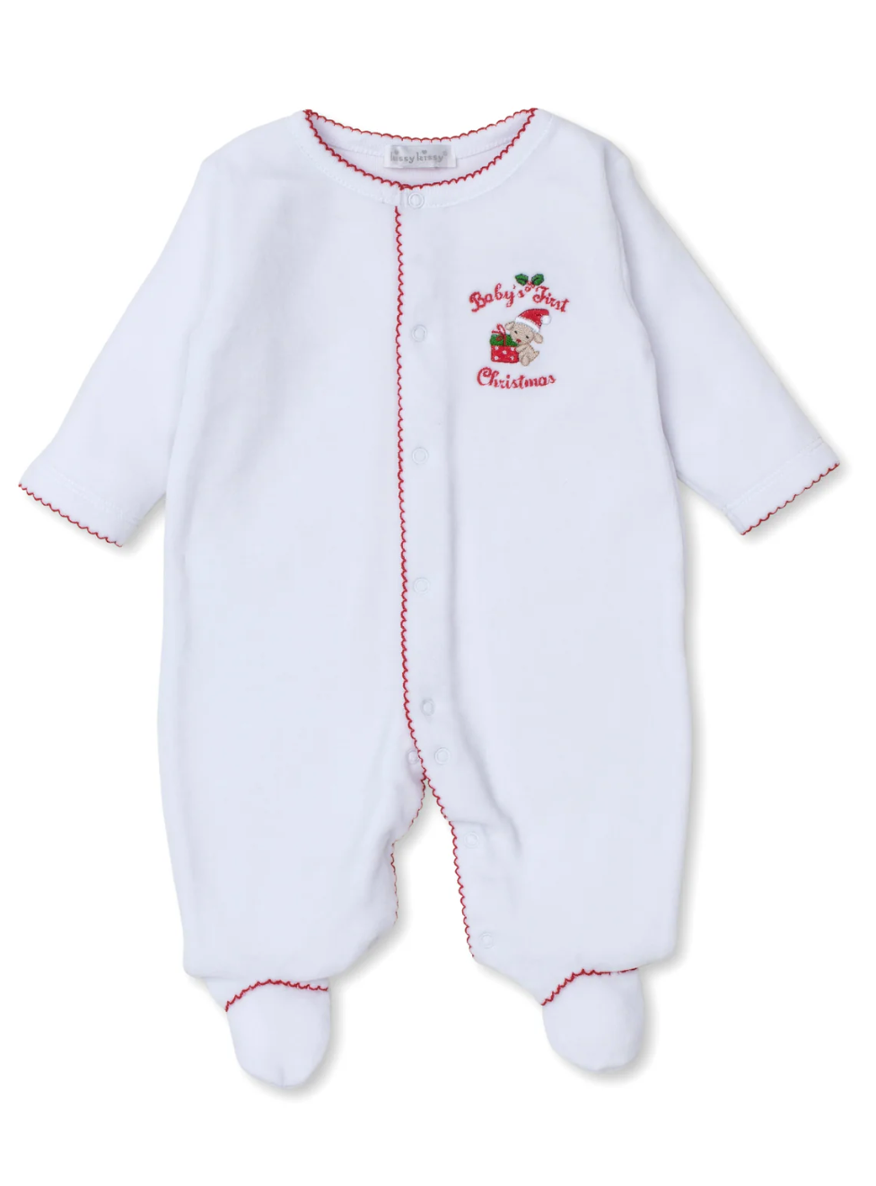 Baby's First Christmas White Velour Footie