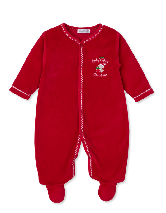 Baby's First Christmas Red Velour Footie