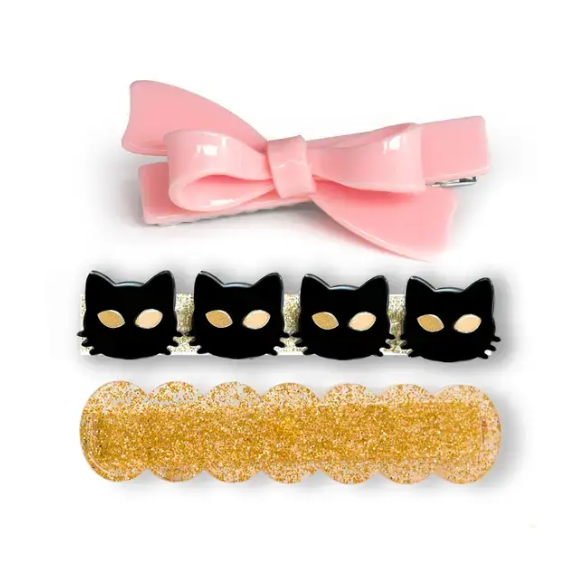 Black Cat & Pink Bowtie Hair Clips