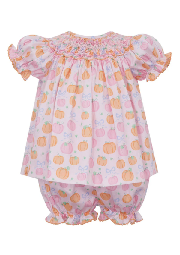 Pink & Orange Pumpkin Print Bishop Bloomer Set