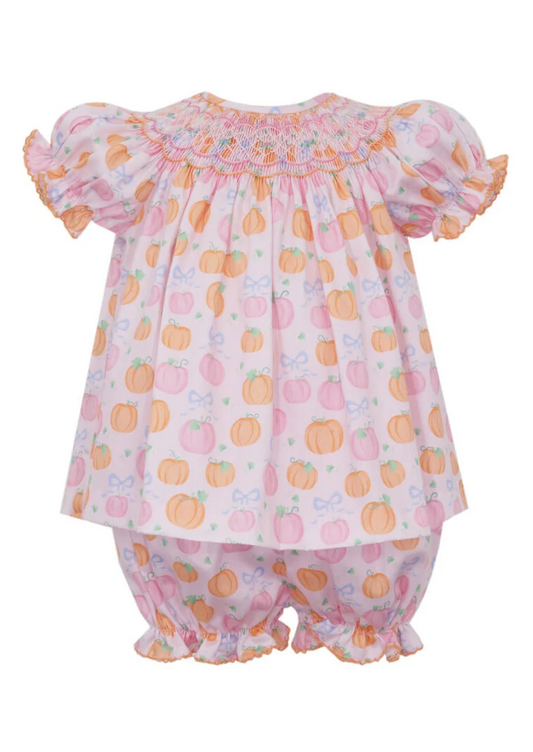 Pink & Orange Pumpkin Print Bishop Bloomer Set