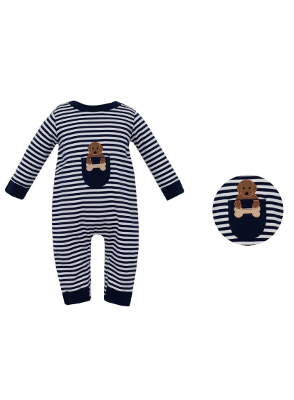 Lab Puppy Stripe Long Romper