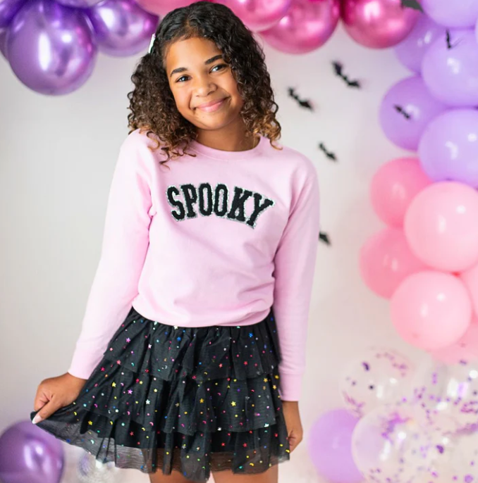 Spooky Patch Halloween Sweatshirt- Pink