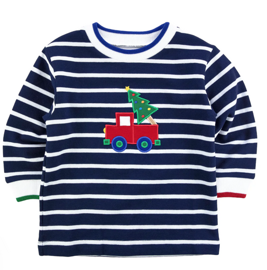 Stripe Knit Shirt with Truck and Tree