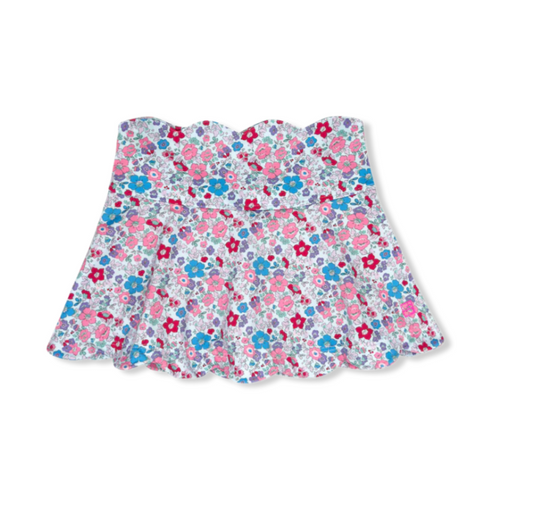 Zoe Scalloped Skort- Bloomberry Floral, Power Pink