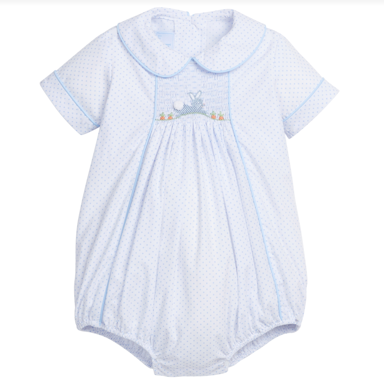 Chest Smocked Bubble- Blue Bunny