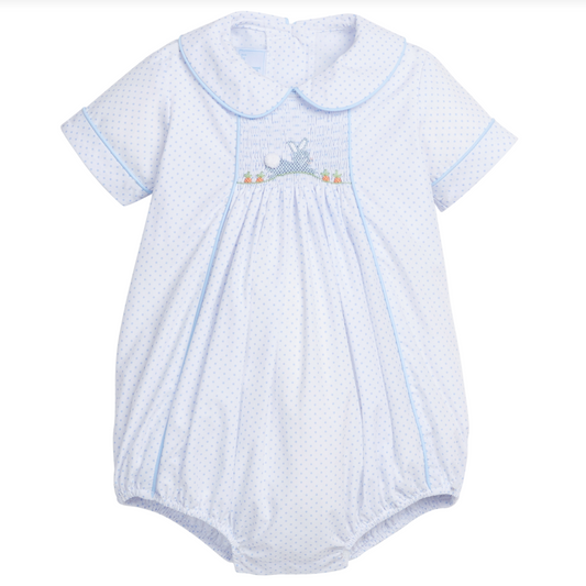 Chest Smocked Bubble- Blue Bunny