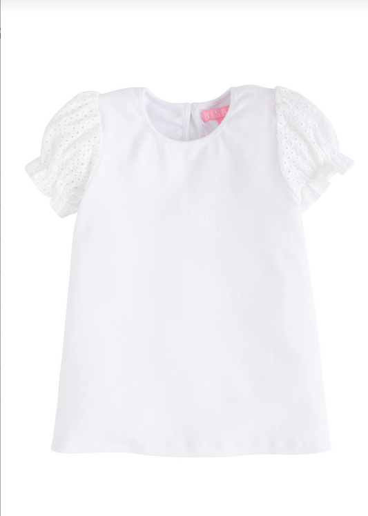 Contrast Sleeve Tee White Eyelet