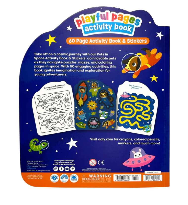 Playful Pages Activity Book - Games Coloring Stickers - Pets in Space