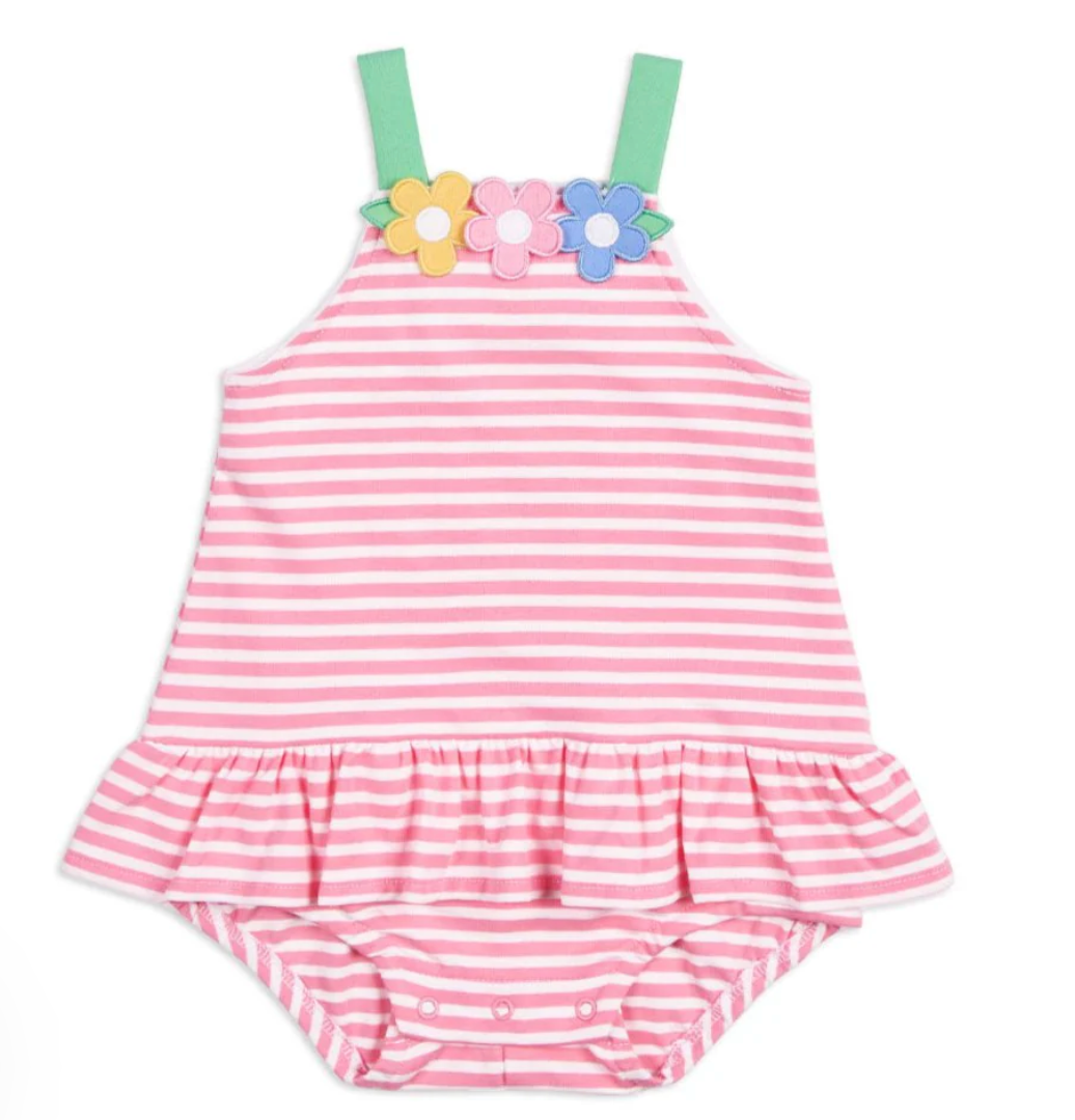 Stripe Knit Romper with Flowers