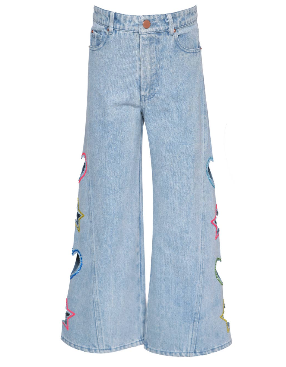 Wide Leg Heart and Rhinestone Flared Jean