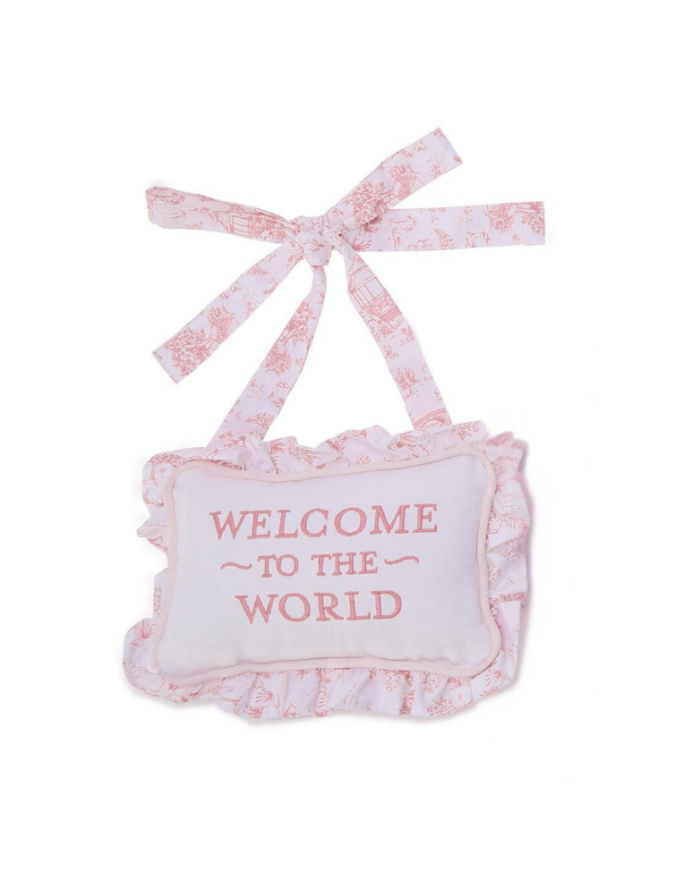 Welcome to the World Pink Ruffle Door Hanger