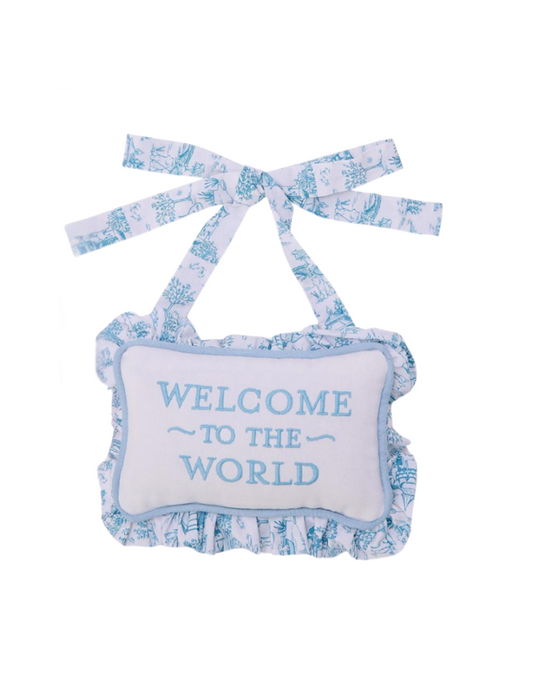 Welcome to the World Blue Ruffle Door Hanger