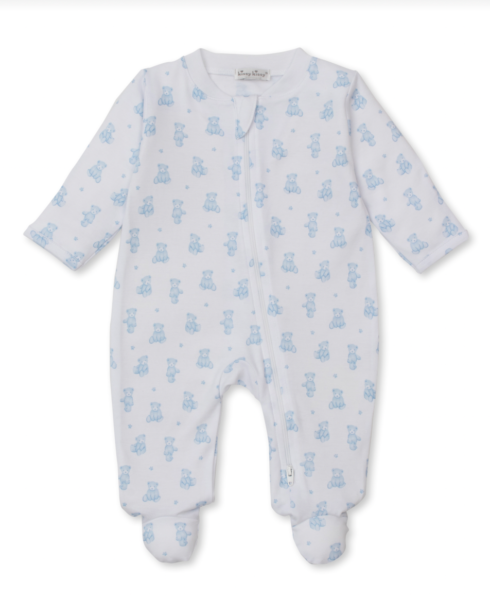 Teddy Bear Time Footie with Zipper Light Blue