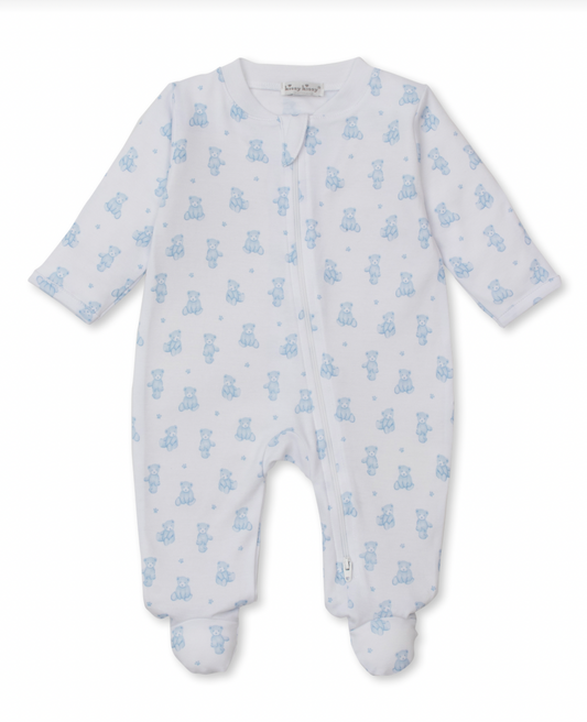 Teddy Bear Time Footie with Zipper Light Blue