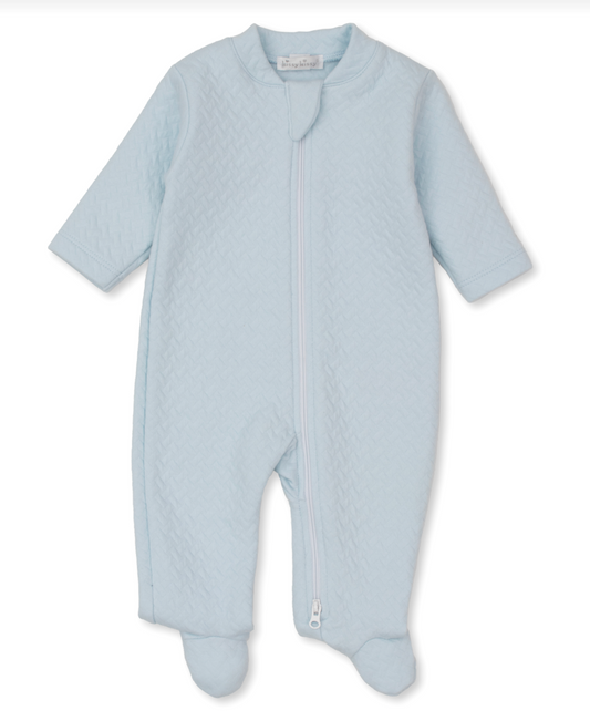 Classic Jacquard Footie with Zipper Light Blue