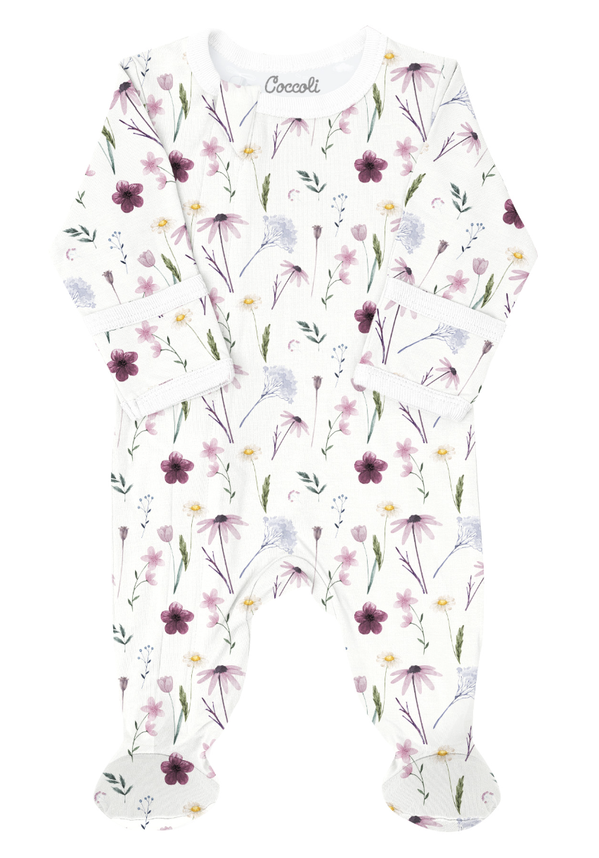 Floral on Cream Modal Zipper Footie